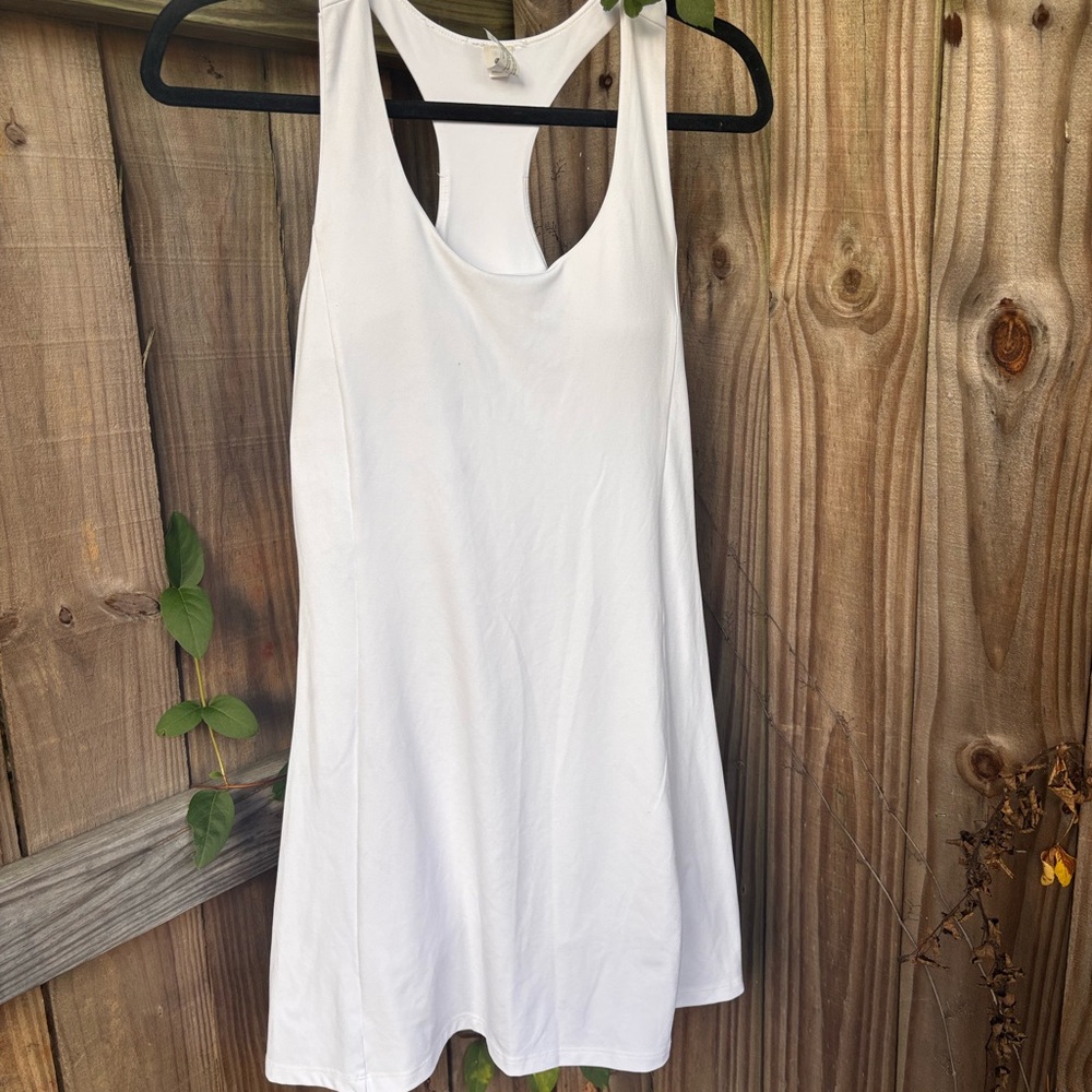 Yogalicious White Tank Dress with Scoop Neckline and Racerback